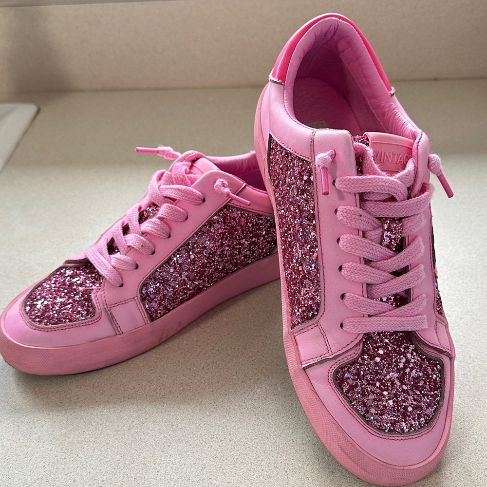 Pink+glitter Vintage Havana slip on sneakers in a size 9